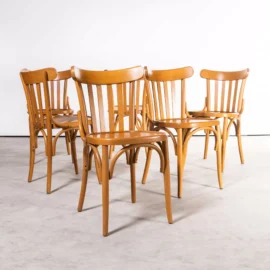 Chaises de salle à manger en bentwood miel hêtre à assise rayée des années 1970 - Lot de six