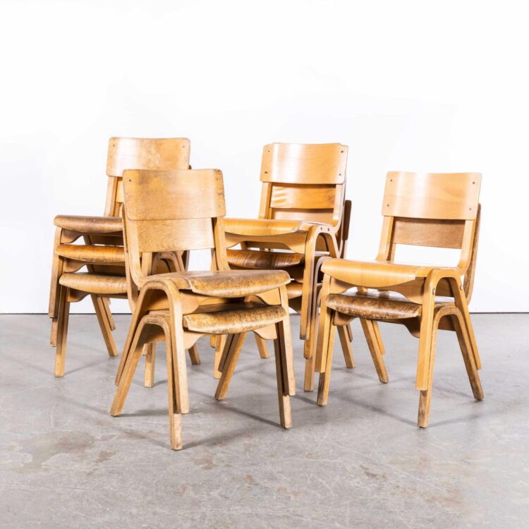 Chaises de salle à manger empilables en hêtre Lamstak des années 1950 - Lot de dix