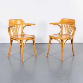 1960's Originele Vintage Bentwood Eetkamerstoelen Gebleekte Waaierrug - Paar