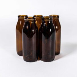 1960’s Original Vintage Stubby Hungarian Milk Bottles – Deep Brown Set Of Five