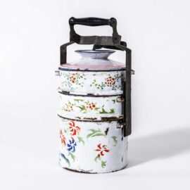 1940’s Original Enamel Tiffin Carrier – Decorated White