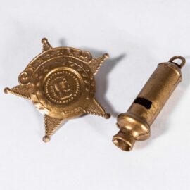 1960’s New Old Stock Vintage Pocket Police Whistle And Badge Set