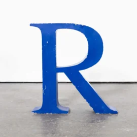 Vintage Blue Metal Letter – Medium R