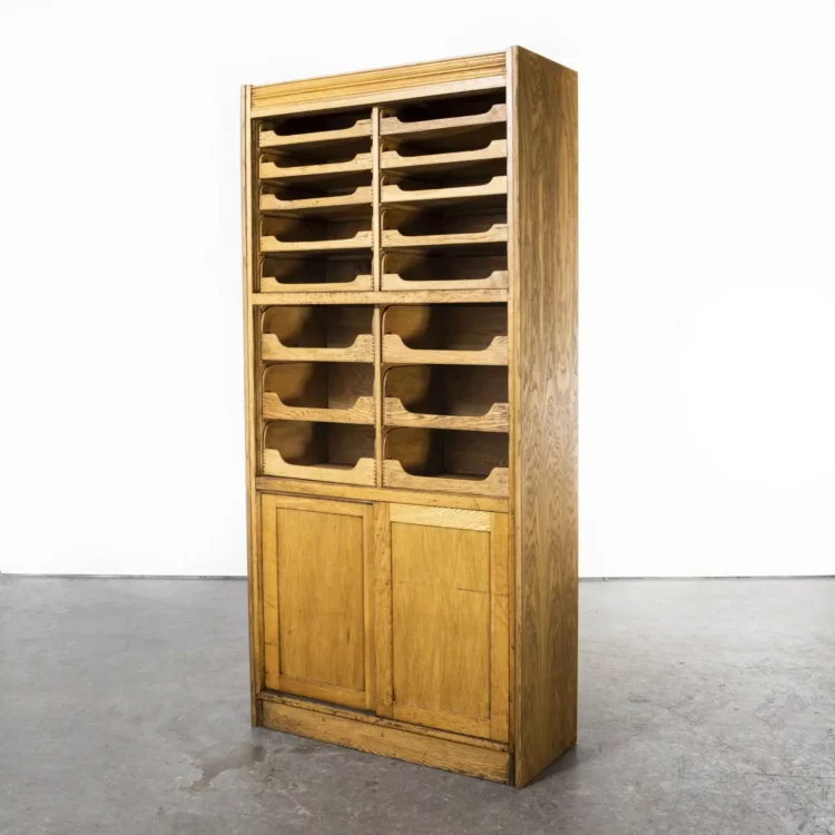 1950’s Tall English Haberdashery Shelved Cabinet – Sixteen Drawers (Model 1244.1)