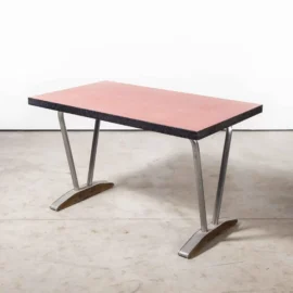 1960’s French Red Laminate Dining Table With Aluminium Base – Rectangular