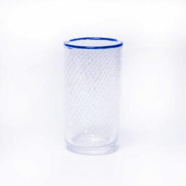 Mid Century Elegant Cylinder Bubble Vase – Blue Lip