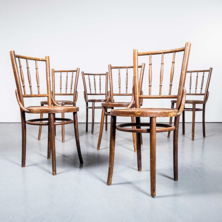 Sedie da pranzo classiche francesi con schienale a fuso degli anni '40 - Set di sei