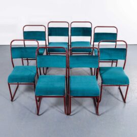 1950’s PEL Tubular Stacking Upholstered Chair – Red Frame – Set Of Eight