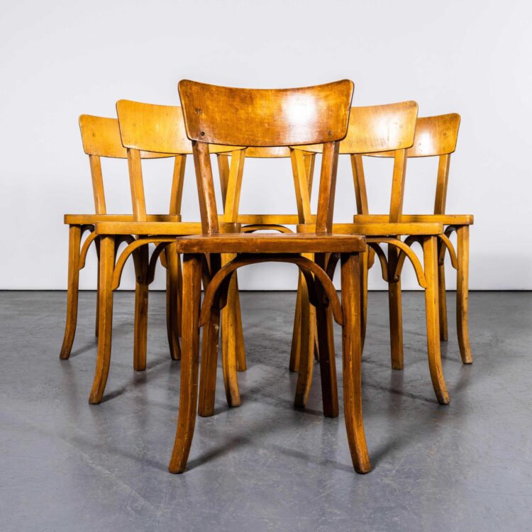 1950’s French Baumann Honey Beech Bentwood Dining Chairs – Set Of Six