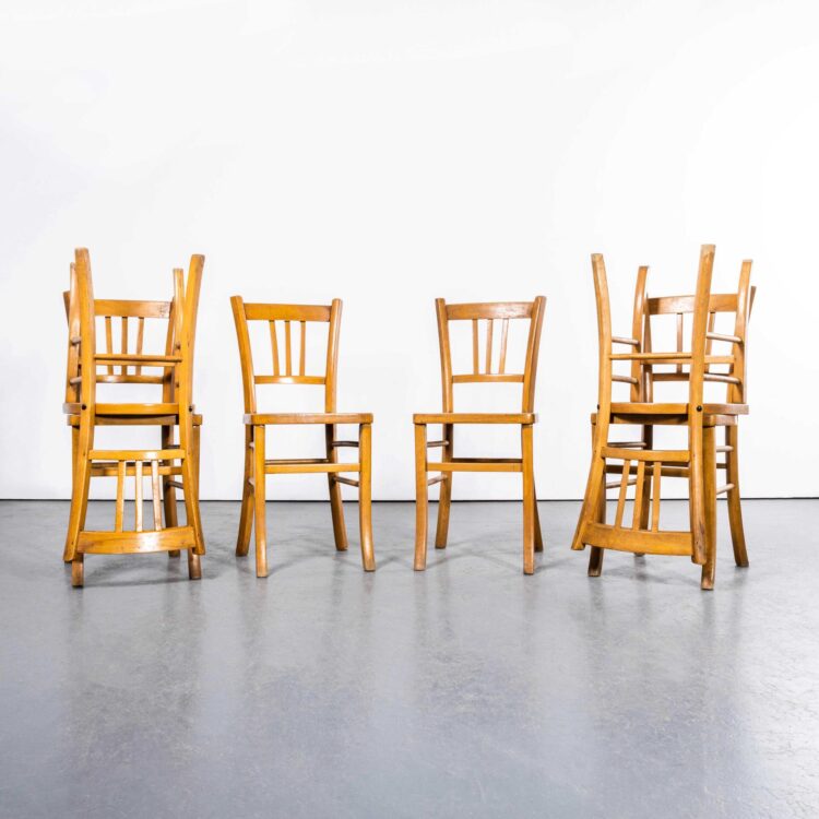 Chaises de salle à manger de style ferme blondes des années 1950 avec pieds carrés – Lot de six