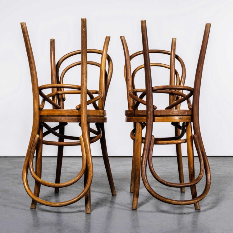 Chaise de salle à manger en bois courbé avec base en bretzel Luterma des années 1940 – Ensemble de quatre