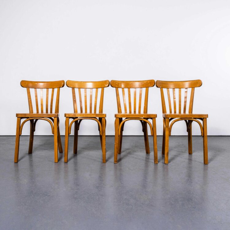 1950’s Luterma Honey Oak Bentwood Flat Seat Dining Chair – Set Of Four