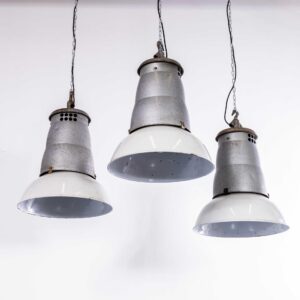 1950's Large Scale French Industrial Pendant Lamps