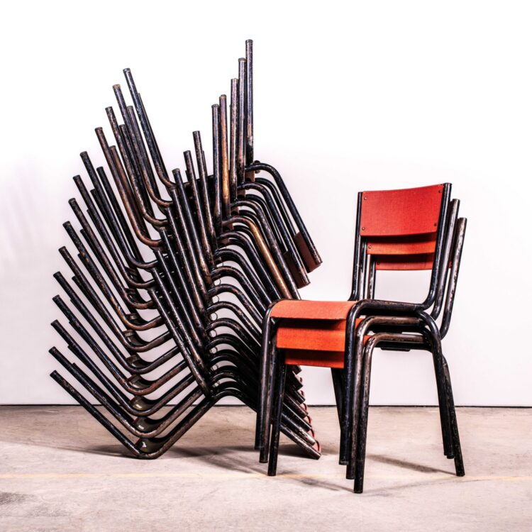 1950’s Red Woven Laminate Mullca 510 Dining Chairs – Small Batch Available