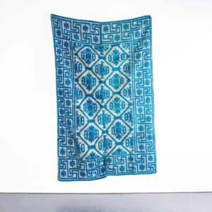 1950's Handmade Light Blue Folk Hungarian Wool Bedspread