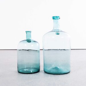Vintage French Aqua Glass Demijohns - Pair