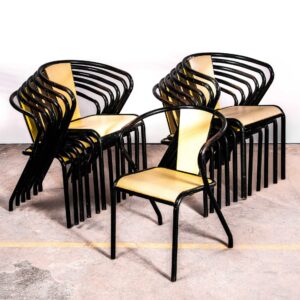 1950's T37 Original Tolix Yellow And Black Armchairs - Set Of Thirteen