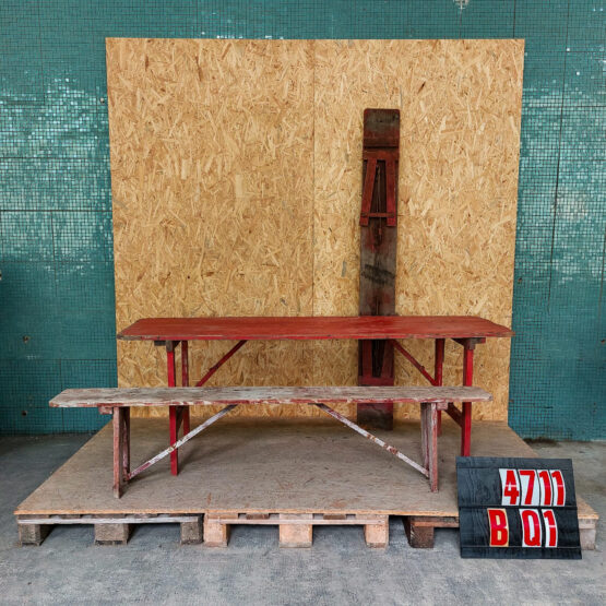 1950’s Brewers Red Trestle Table And Bench Set