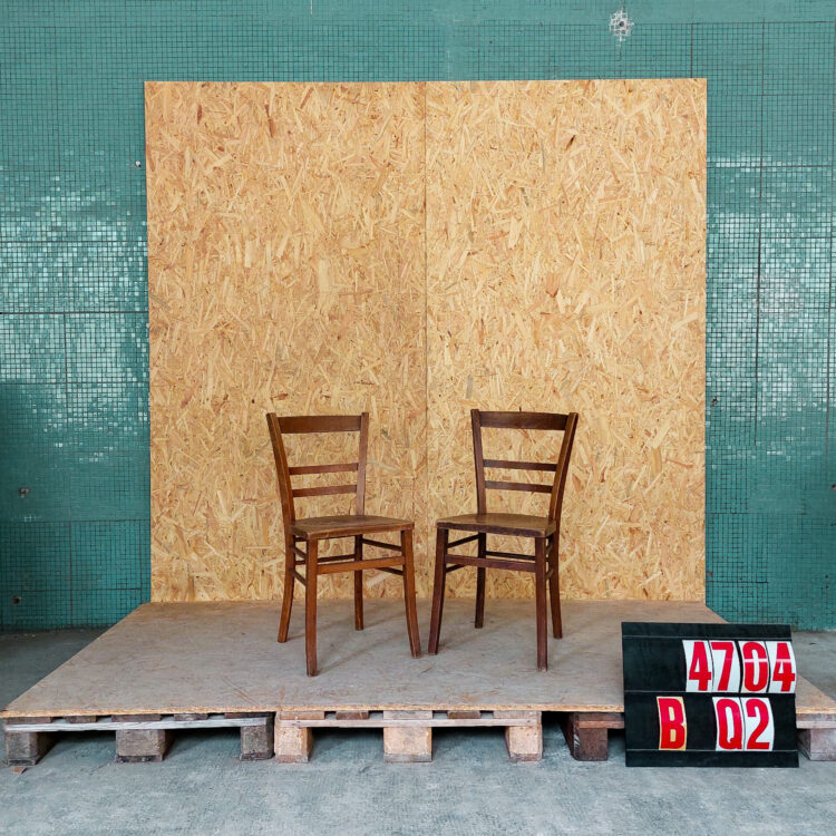 1930’s French Ladderback Perforated Seat Dining Chairs – Pair