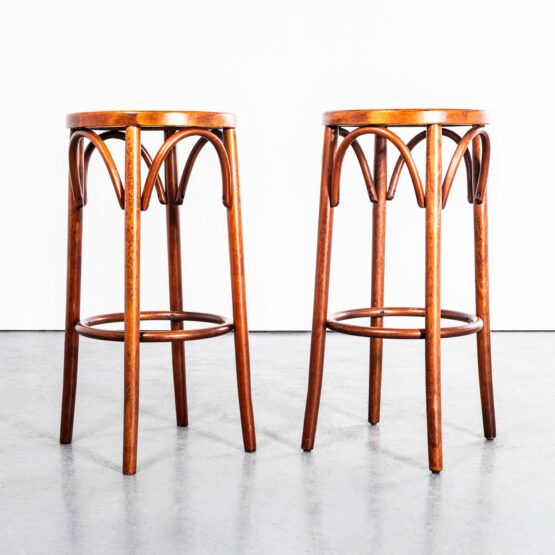 1970’s Deep Honey Coloured Cane Bentwood Bar Stools – Pair