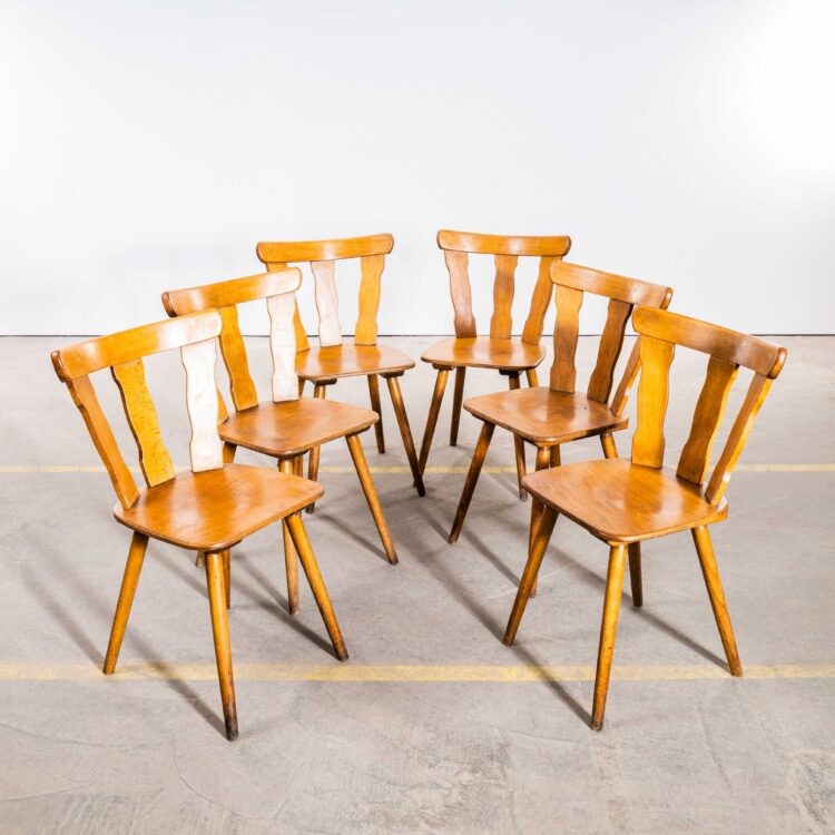 Chaises de salle à manger classiques alsaciennes blondes des années 1950 – Lot de six