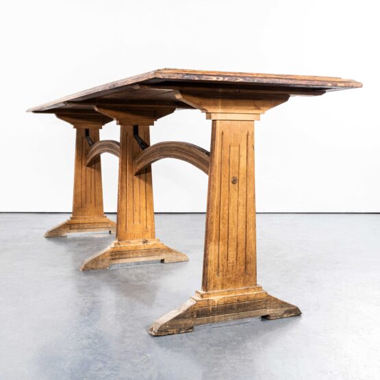 1950’s Large French Oak Chapel Table With Arched Supports