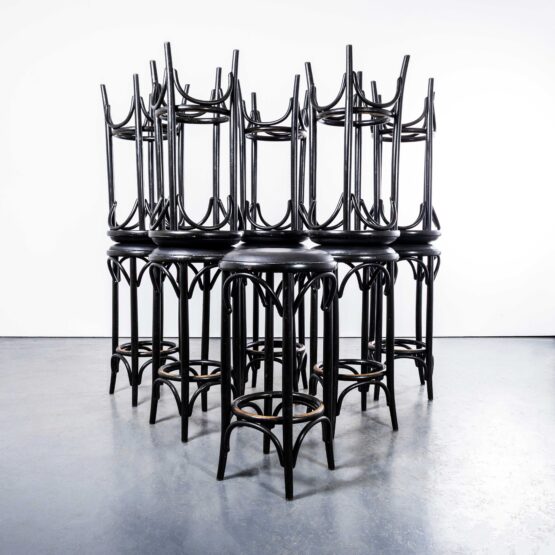 1970’s Ebonised Upholstered Bar Stools – Set Of Eleven