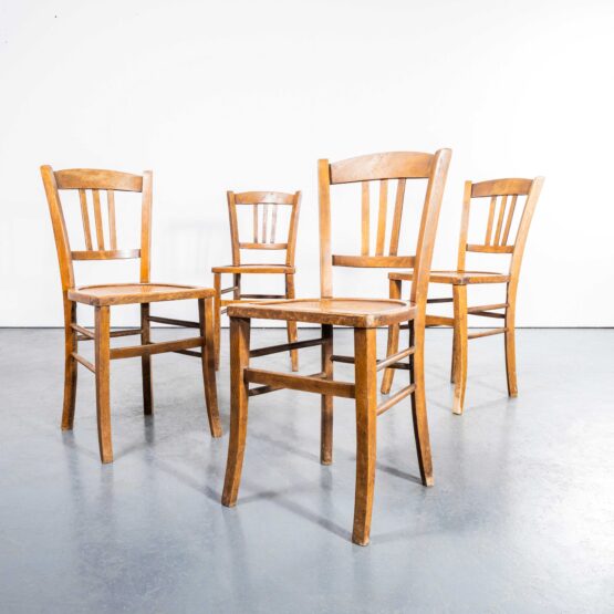 1950’s French Farmhouse Dining Chairs With Radial Patterned Seat – Set Of Four