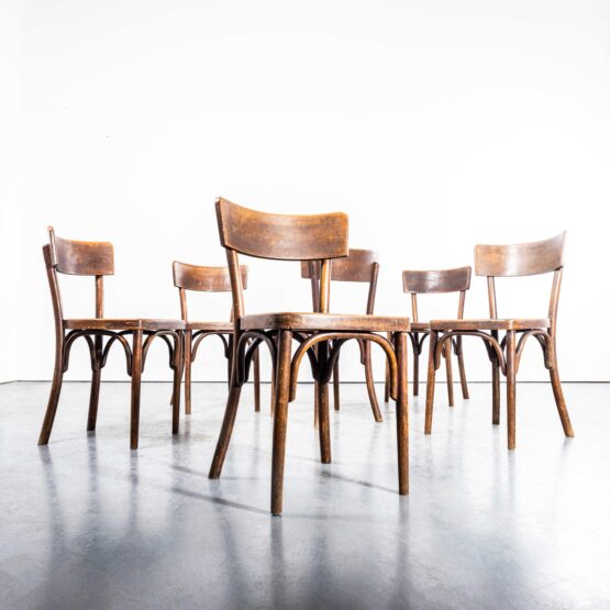 1950’s Original French Deep Oak Bentwood Dining Chairs – Set Of Six
