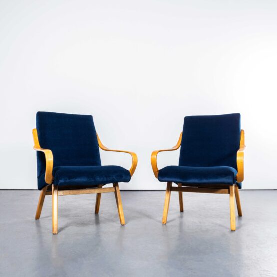 1950’s Jaroslav Šmídek Navy Re-Upholstered Armchairs – Pair