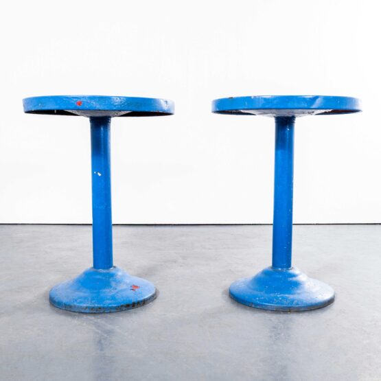 1950’s Royal Blue Round Tolix Side Or Dining Tables – Pair