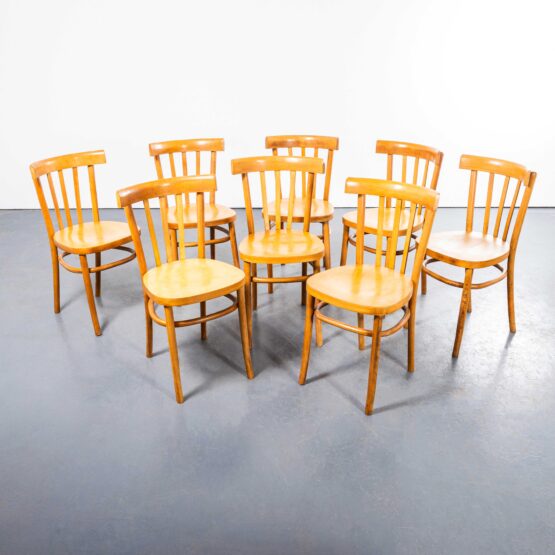 1950’s French Baumann Honey Bistro Dining Chair – Set Of Eight