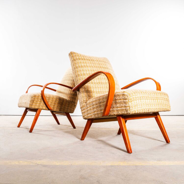 1950’s Jaroslav Šmídek Original Sprung Armchairs In A Geometric Check Fabric