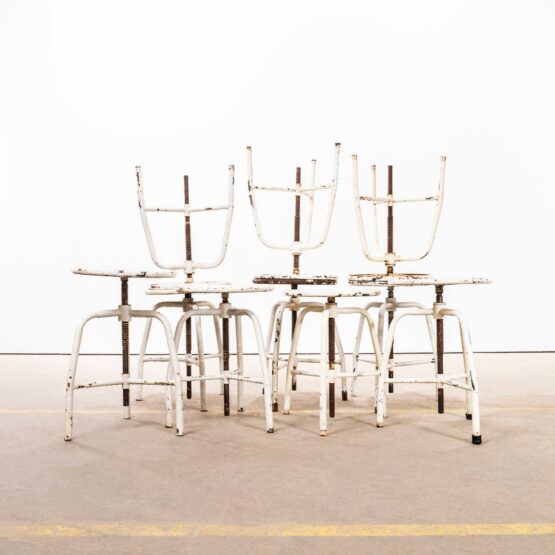 1950’s Industrial White Adjustable Swivel Metal Stools