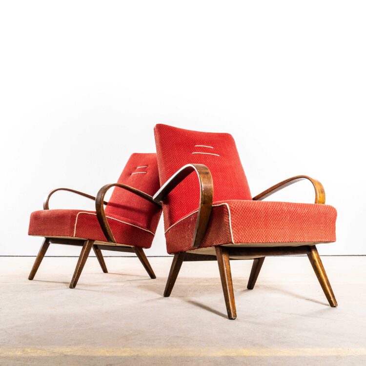 Poltrone originali Jaroslav Šmídek degli anni '50 in jacquard fiammato Chevron – Seduta molleggiata