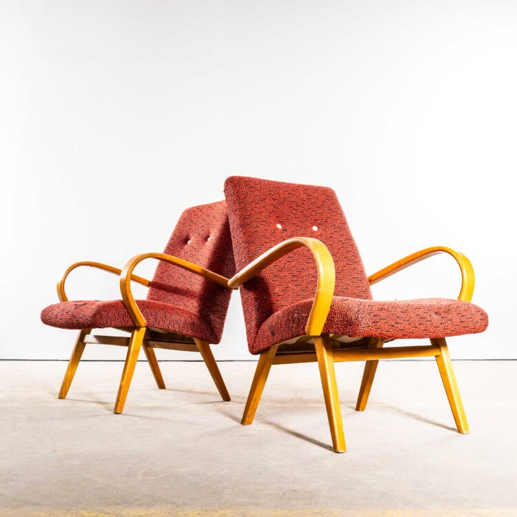 Poltrone originali Jaroslav Šmídek degli anni '50 in jacquard arancione trapuntato - seduta standard