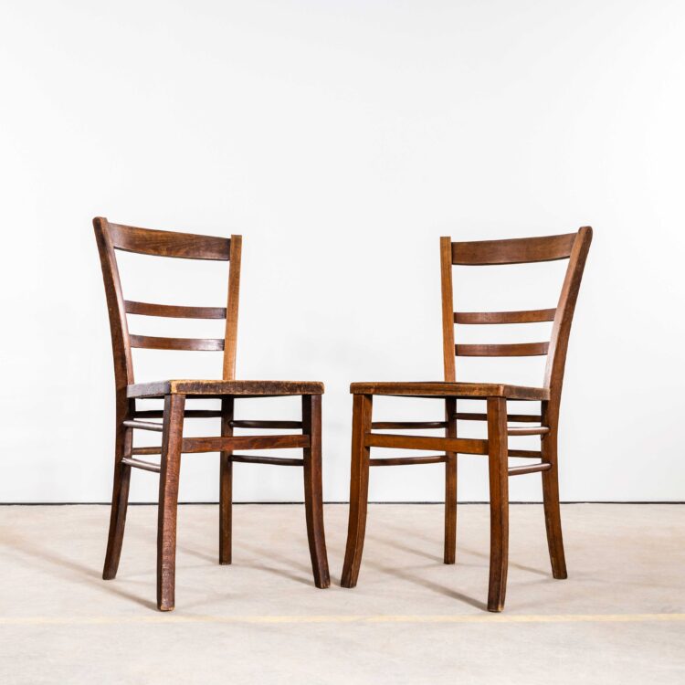 1930’s French Ladderback Perforated Seat Dining Chairs – Pair