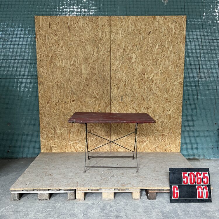 1950’s French Folding Wood And Forged Metal Base Table