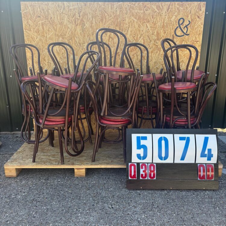 1970’s Classic Hoop Back Bentwood Upholstered Dining Chairs – Dark Rust