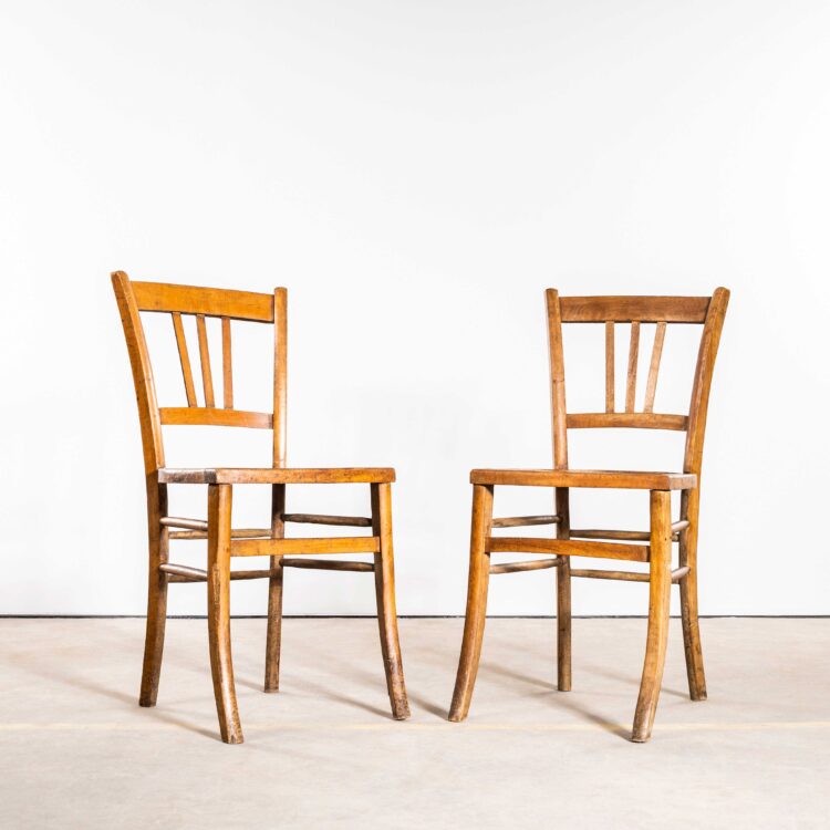 1930’s French Farmhouse Flat Cane Pattern Seat Dining Chairs – Pair