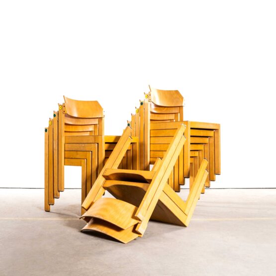 1960’s Wide Elegant Clean Stacking Blonde Dining Chairs