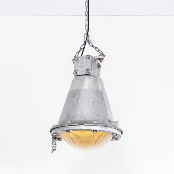 1950’s Very Large Cast Holophane Cast Aluminium Explosion Proof Convex Factory Lights