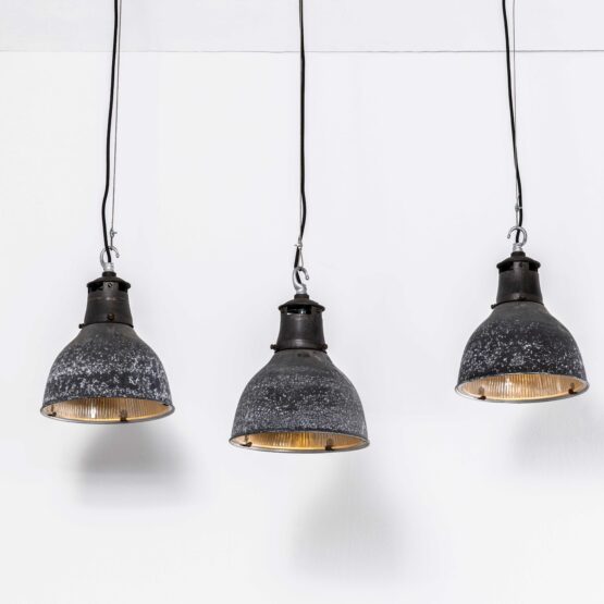 1940’s Original Holophane Mottled Prismatic Pendant Lamps