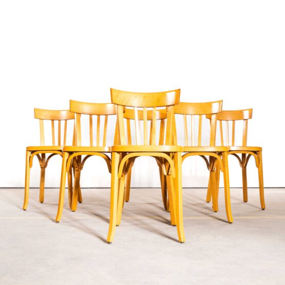 1950’s Blonde French Flat Seat Bentwood Dining Chairs – Set Of Six