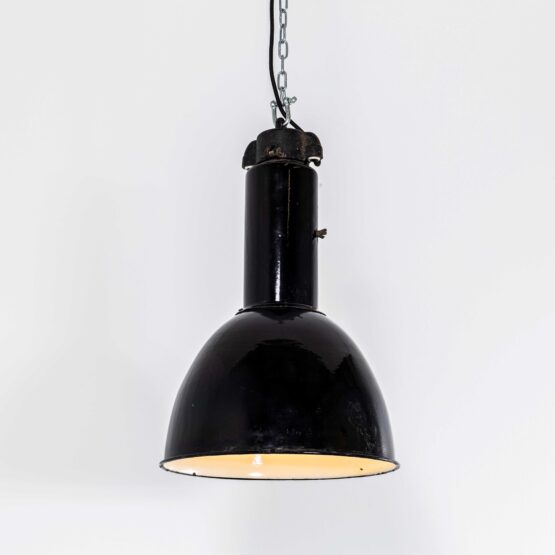 1930’s Large Industrial Black Enamel Bauhaus Ceiling Pendant Lamps