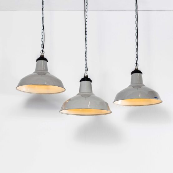 1950’s Thorlux Industrial Enamel Grey Pendant Lamps – 16 Inch