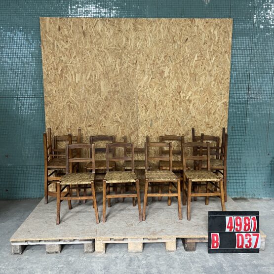 1950’s Original French Farmhouse Dining Chairs With Woven Seat