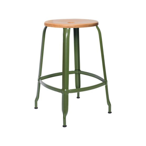 Contemporary Nicolle French Metal Stool – Wood Seat