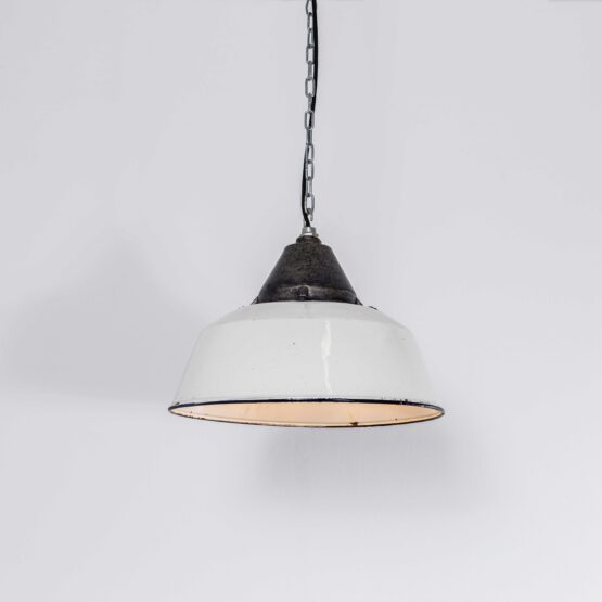 1960’s White Cast Top Enamel Industrial Pendant Lamp