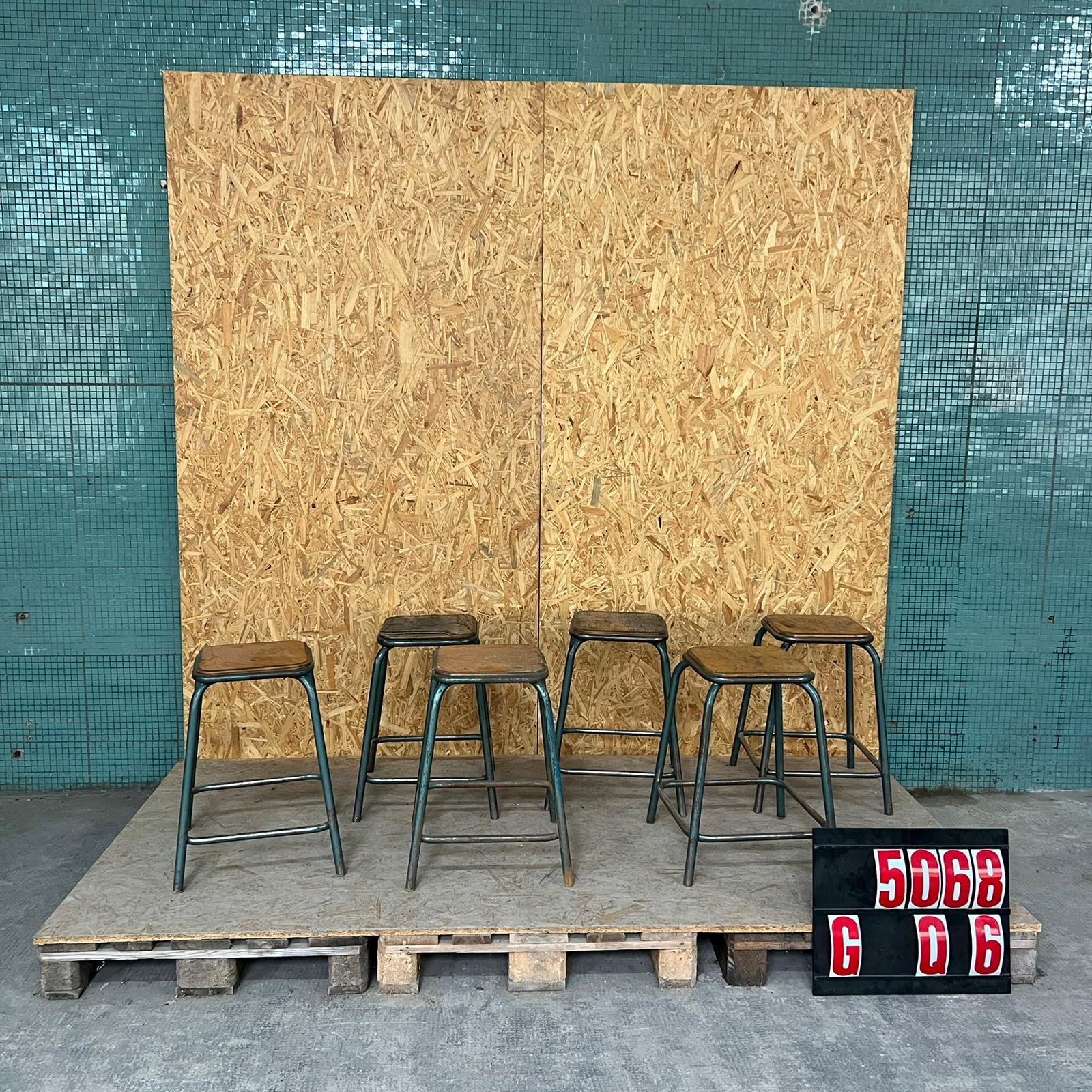 1950's Vintage Mullica Industrial French Stacking High Stools - Set Of Six